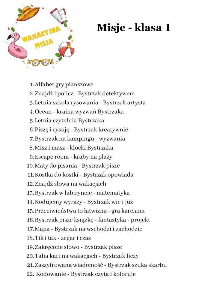 Wykaz misji Bystrzak na Wakacyjnej Misji (1)