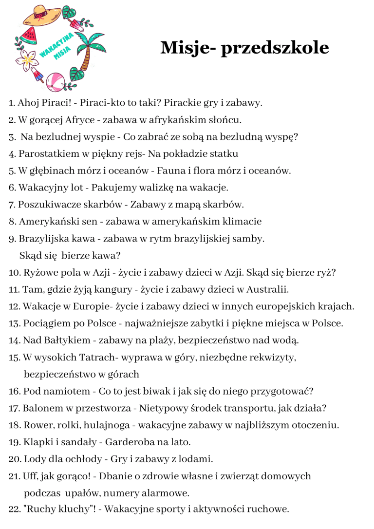 Wykaz misji Bystrzak na Wakacyjnej Misji (4-6)