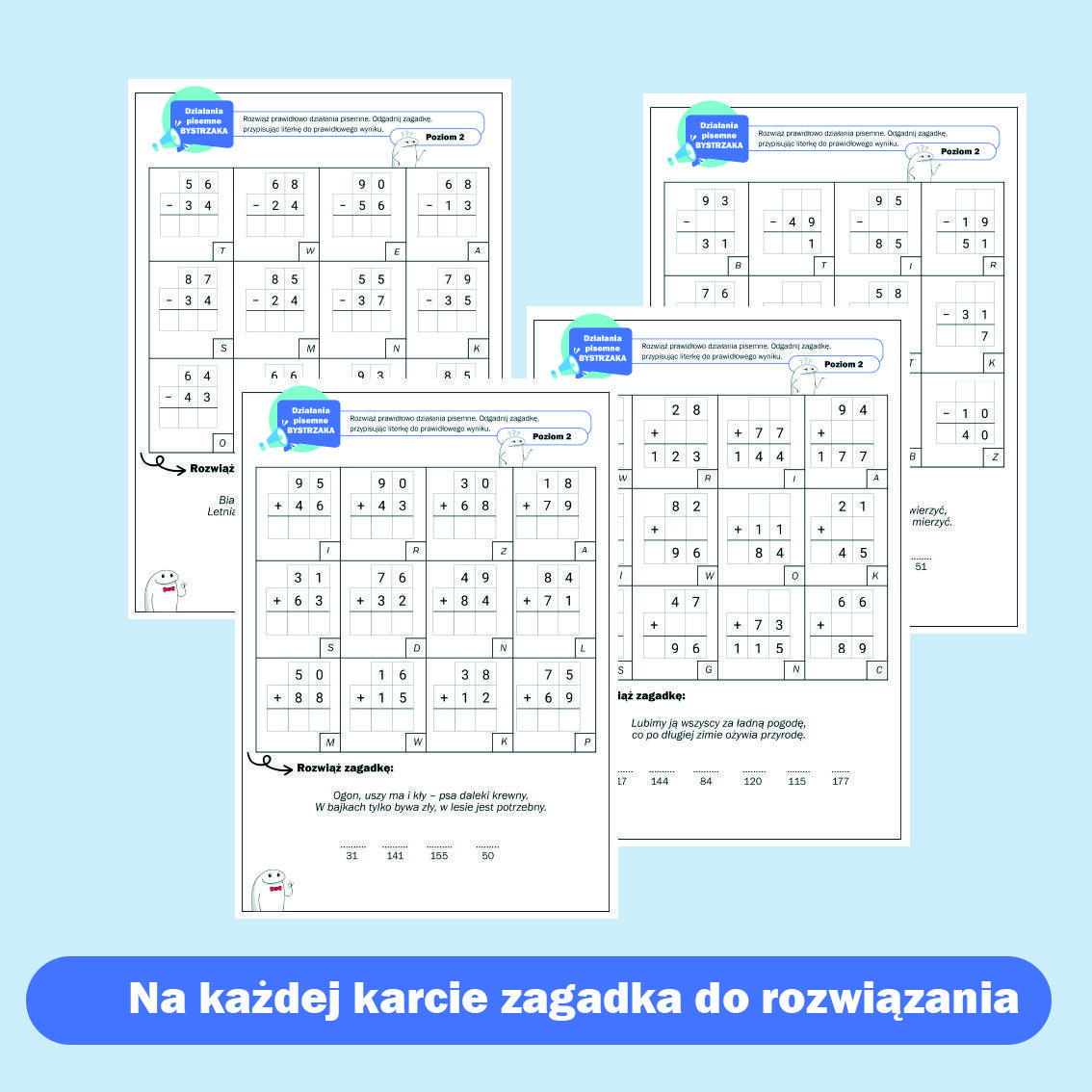 Działania pisemne Bystrzaka - odgadnij zagadkę