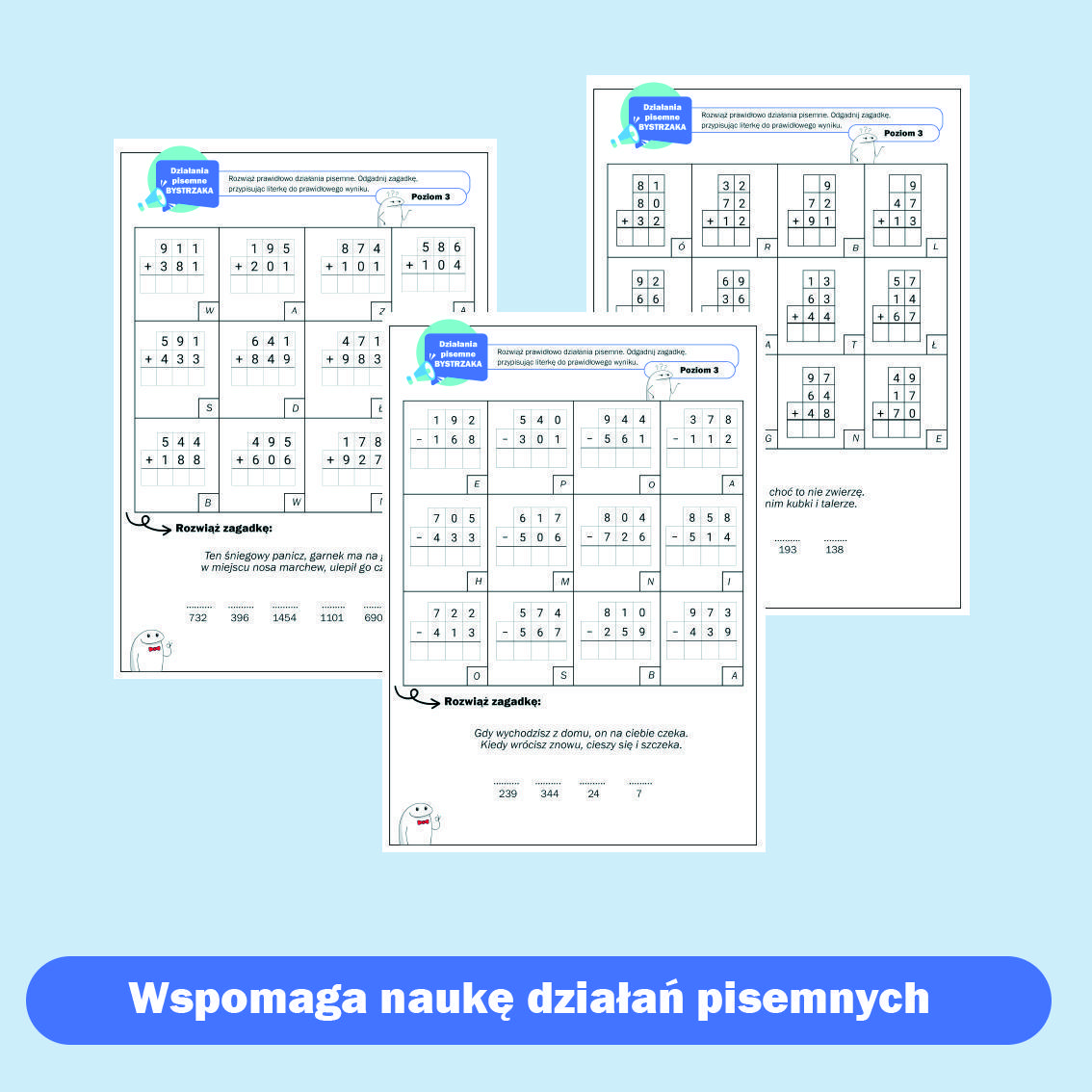 Działania pisemne Bystrzaka - odgadnij zagadkę