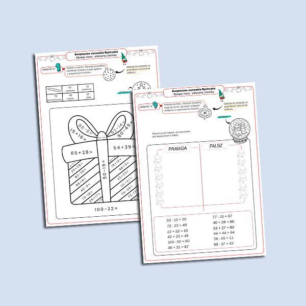 świąteczne wyzwania bystrzaka. Escape room (dod i odej 100)