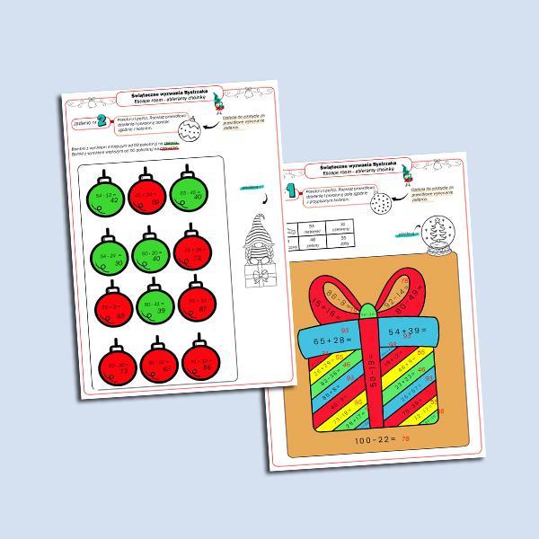 świąteczne wyzwania bystrzaka. Escape room (dod i odej 100)