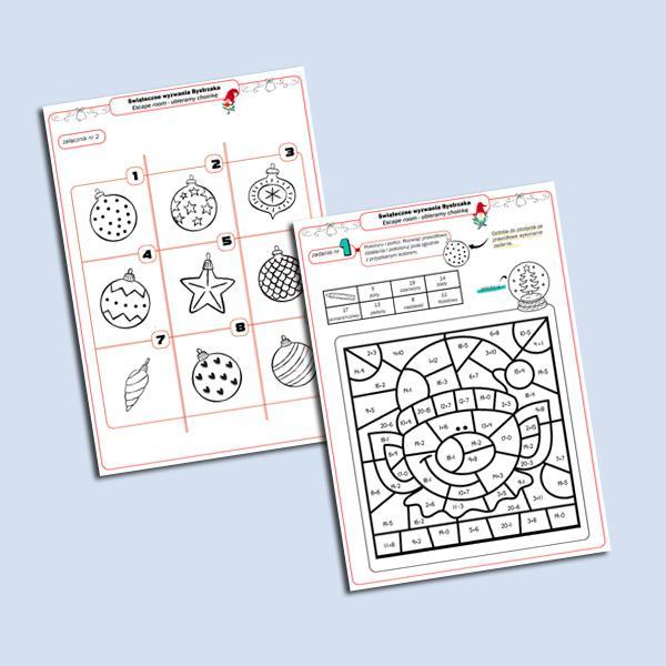 Świąteczne wyzwania Bystrzaka. ESCAPE ROOM- ubieramy choinkę. Dodawanie i odejmowanie do 30