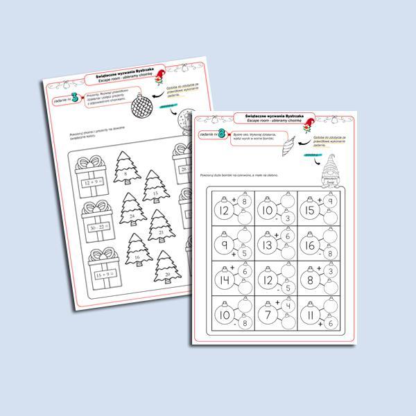 Świąteczne wyzwania Bystrzaka. ESCAPE ROOM- ubieramy choinkę. Dodawanie i odejmowanie do 30