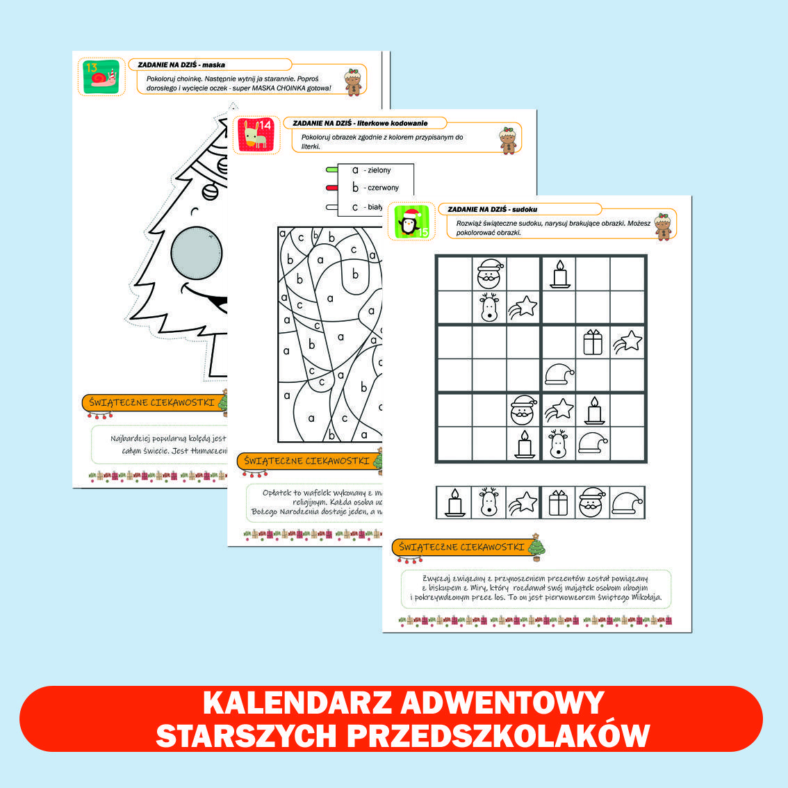 Kalendarz adwentowy dla starszych przedszkolaków.