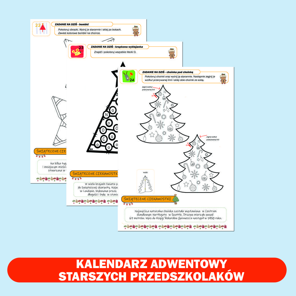 Kalendarz adwentowy dla starszych przedszkolaków.