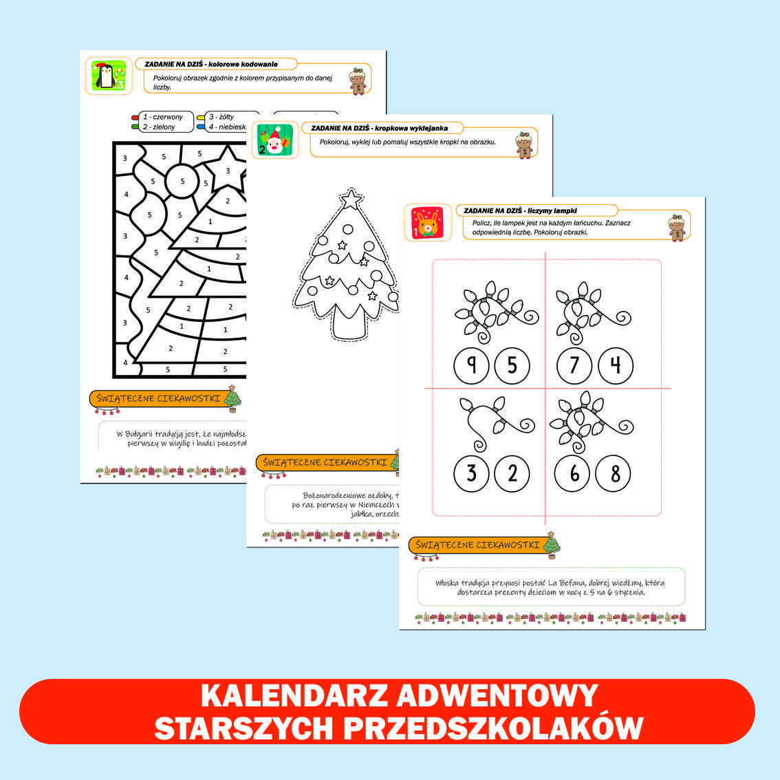 Kalendarz adwentowy dla starszych przedszkolaków.
