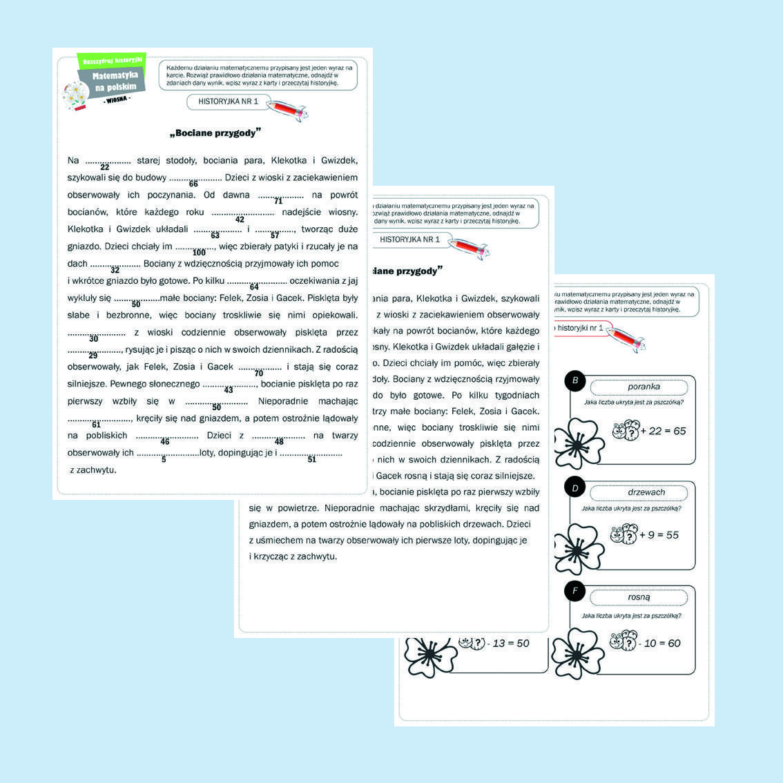Rozszyfruj historyjki. Matematyka na polskim. Wiosna.