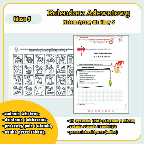 Kalendarz adwentowy Matematyczny dla klasy 5