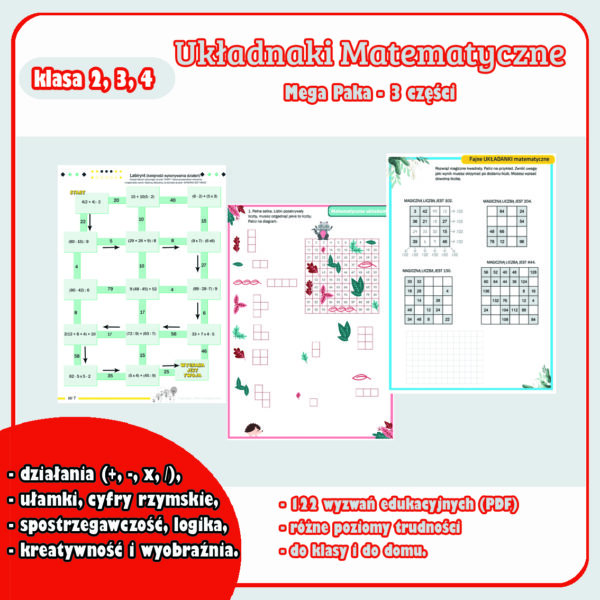 układanki pełne wyzwań z matematyki - Mega Paka 3 części