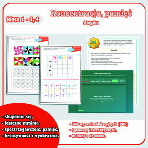 Etykieta produktu_Pakiet Koncentracja i pamięć Koncentracja i pamięć, logika - odblokuj możliwości dziecka!