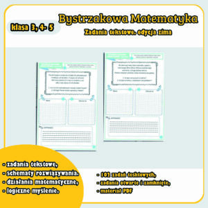 Etykieta produktu_Bystrzakowa Matematyka. Zadania tesktowe. Zima Czytanie ze zrozumieniem matematycznych zadań tekstowych zima