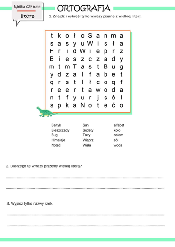 Wykreślanka ortograficzna — przykładowa karta